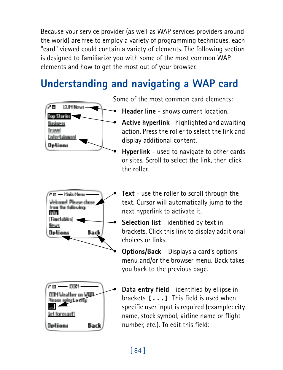 Understanding and navigating a wap card | Nokia 7160 User Manual | Page 95 / 141