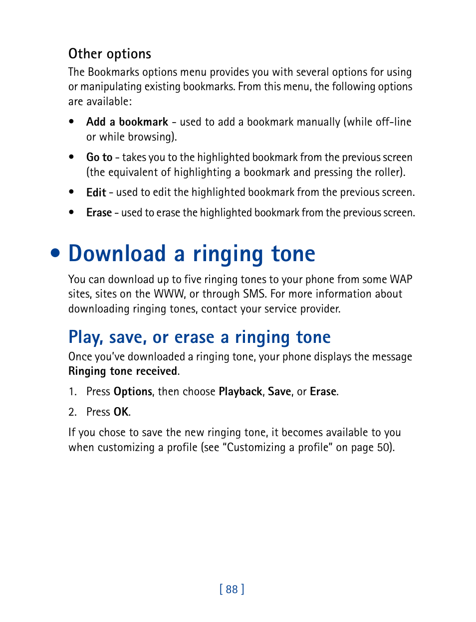 Download a ringing tone, Play, save, or erase a ringing tone | Nokia 7160 User Manual | Page 99 / 141