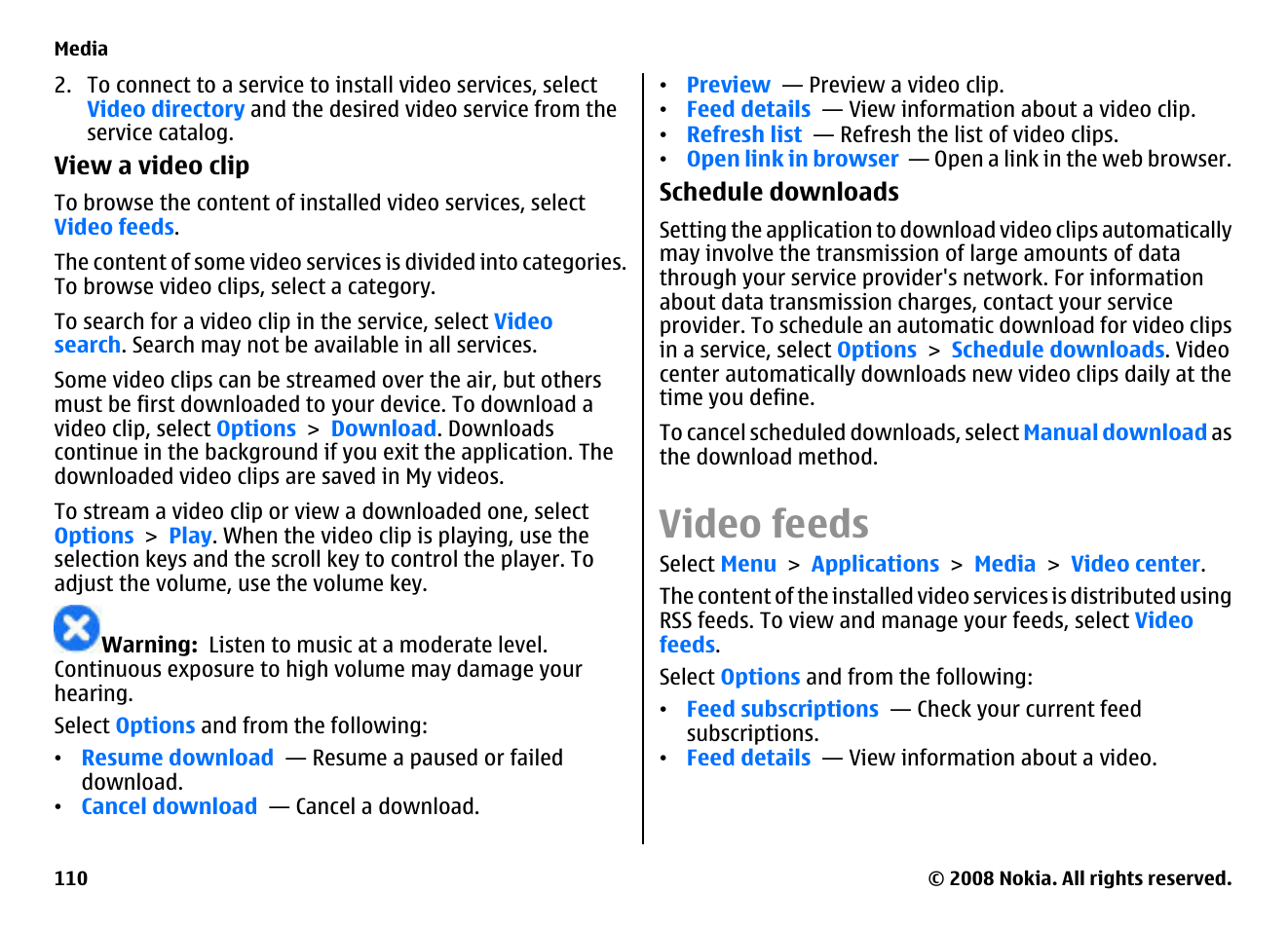 Video feeds | Nokia E75 User Manual | Page 110 / 397
