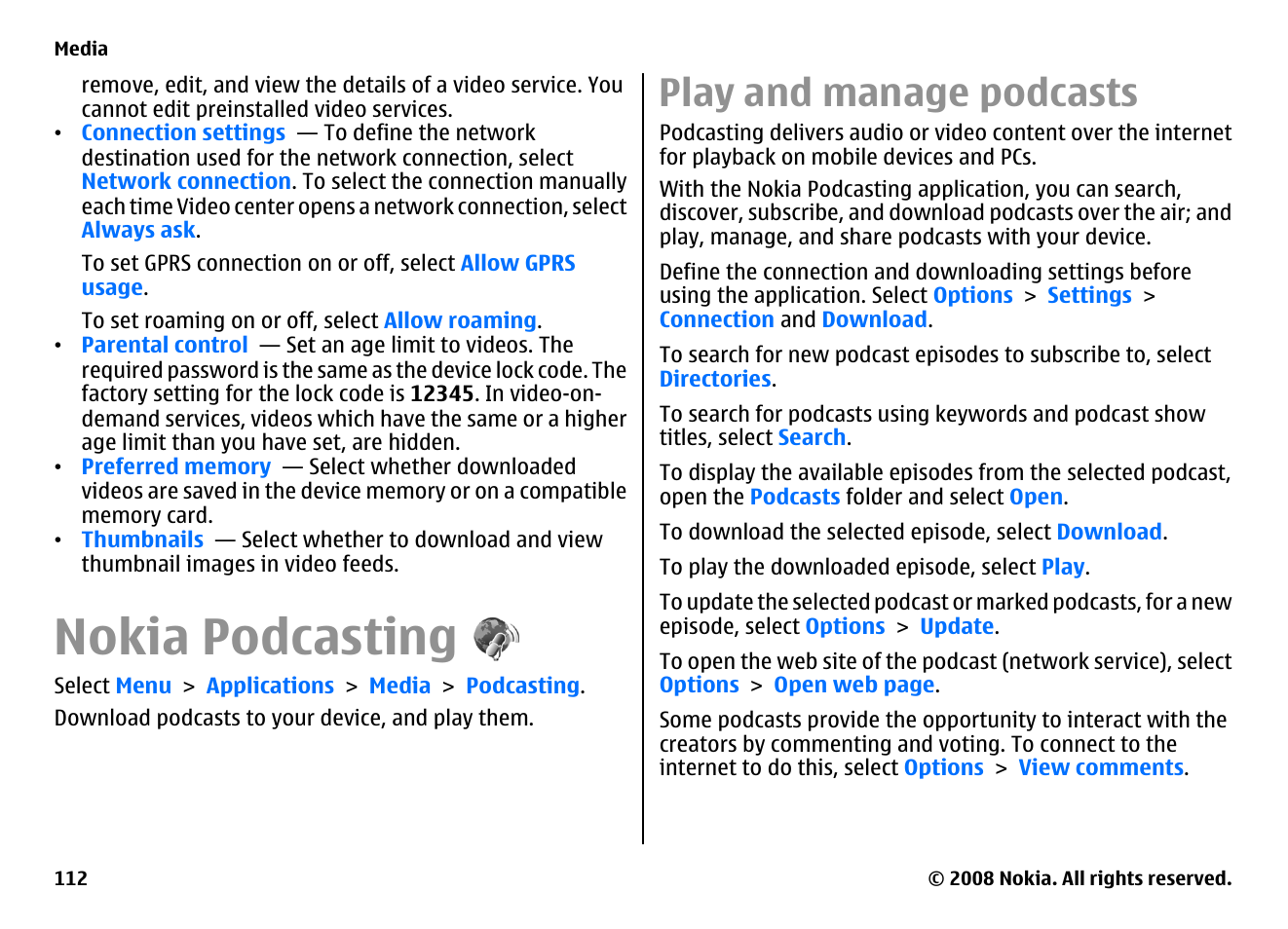 Nokia podcasting, Play and manage podcasts | Nokia E75 User Manual | Page 112 / 397