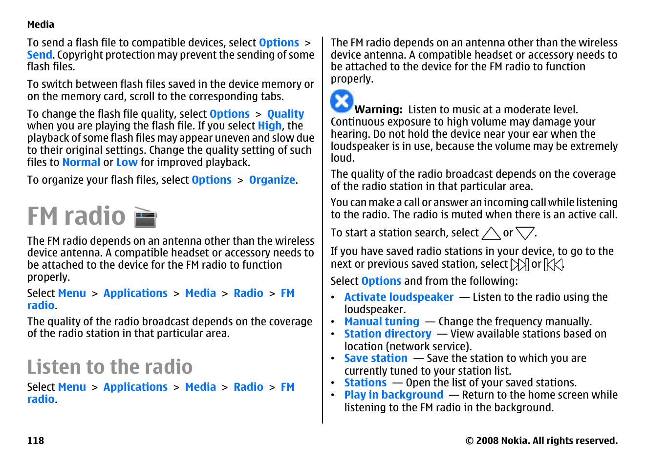 Fm radio, Listen to the radio | Nokia E75 User Manual | Page 118 / 397