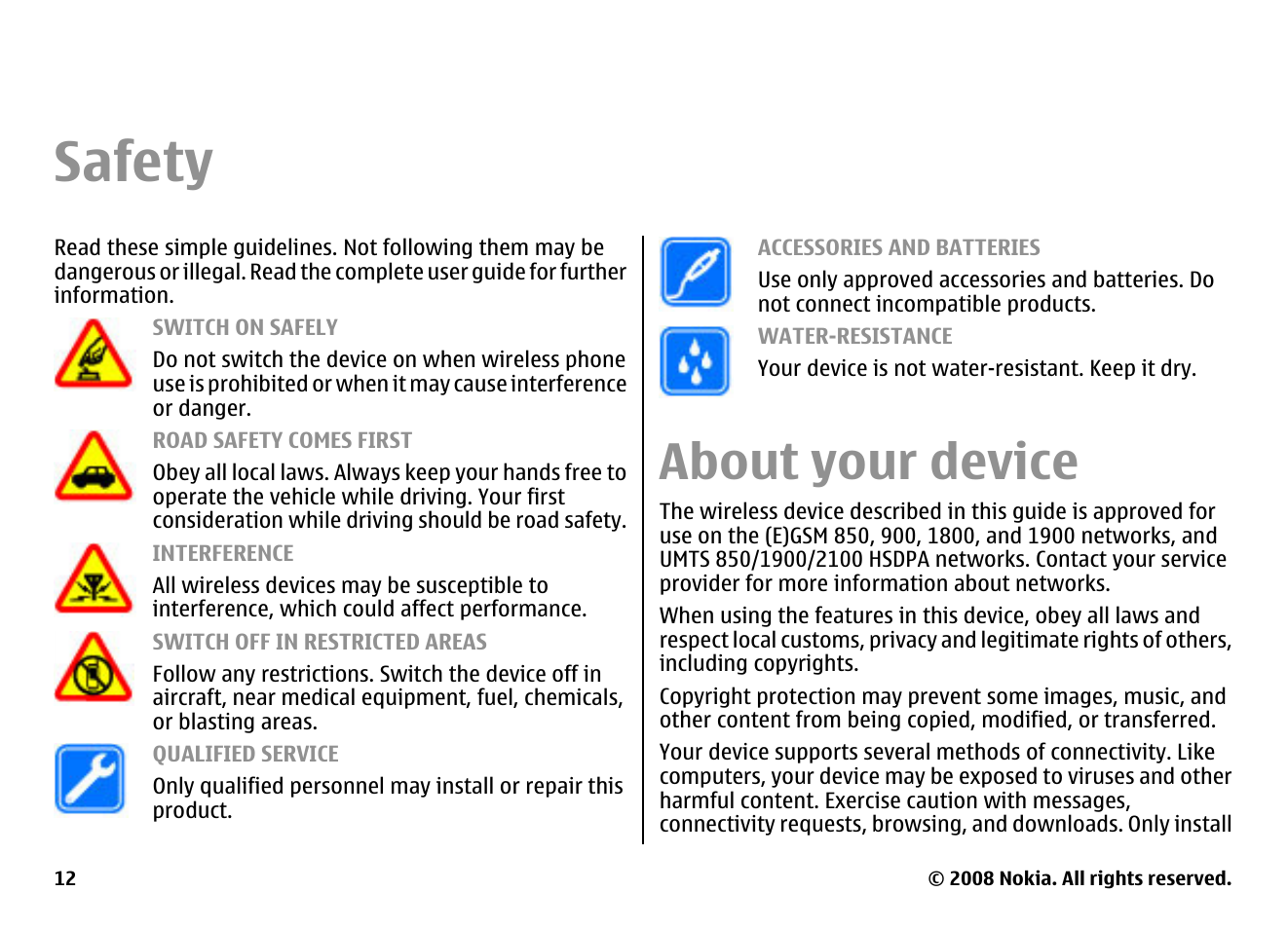 Safety, About your device | Nokia E75 User Manual | Page 12 / 397