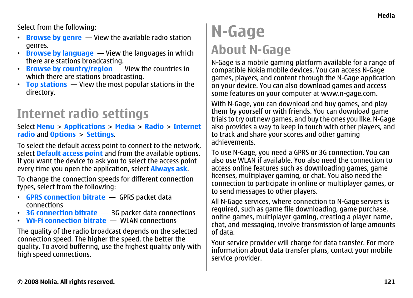 Internet radio settings, N-gage, About n-gage | Nokia E75 User Manual | Page 121 / 397