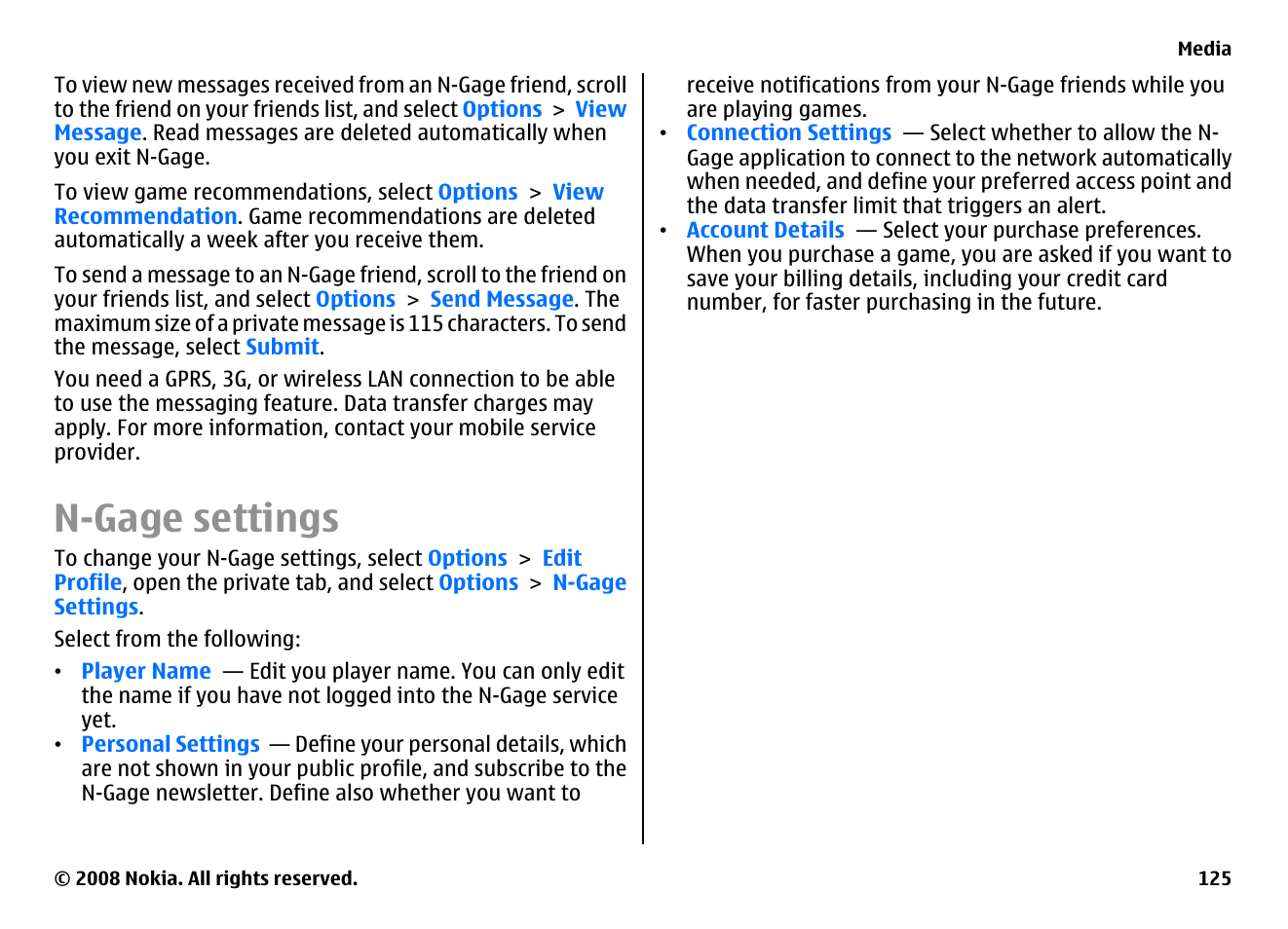 N-gage settings | Nokia E75 User Manual | Page 125 / 397