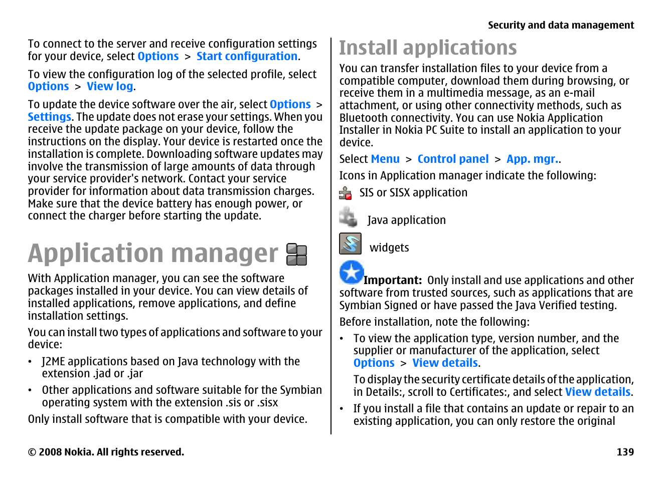 Application manager, Install applications | Nokia E75 User Manual | Page 139 / 397