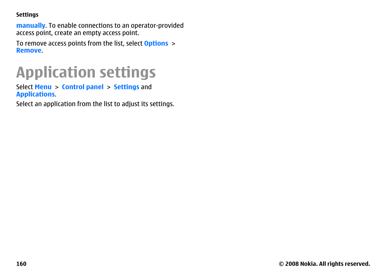 Application settings | Nokia E75 User Manual | Page 160 / 397