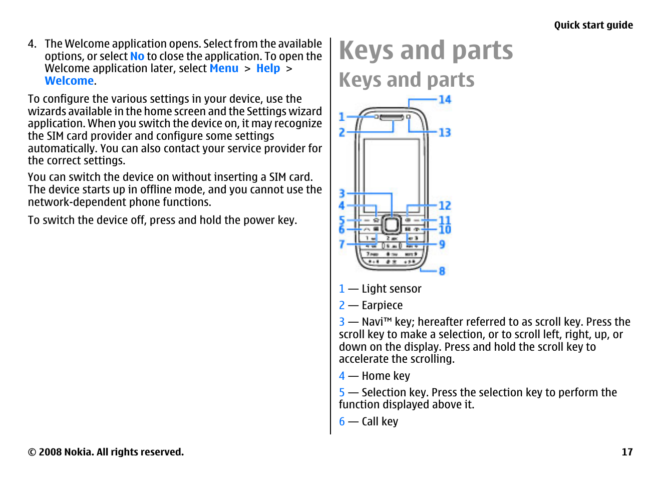 Keys and parts | Nokia E75 User Manual | Page 17 / 397