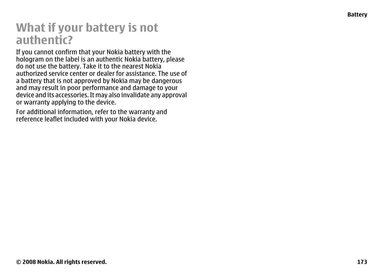 What if your battery is not authentic | Nokia E75 User Manual | Page 173 / 397