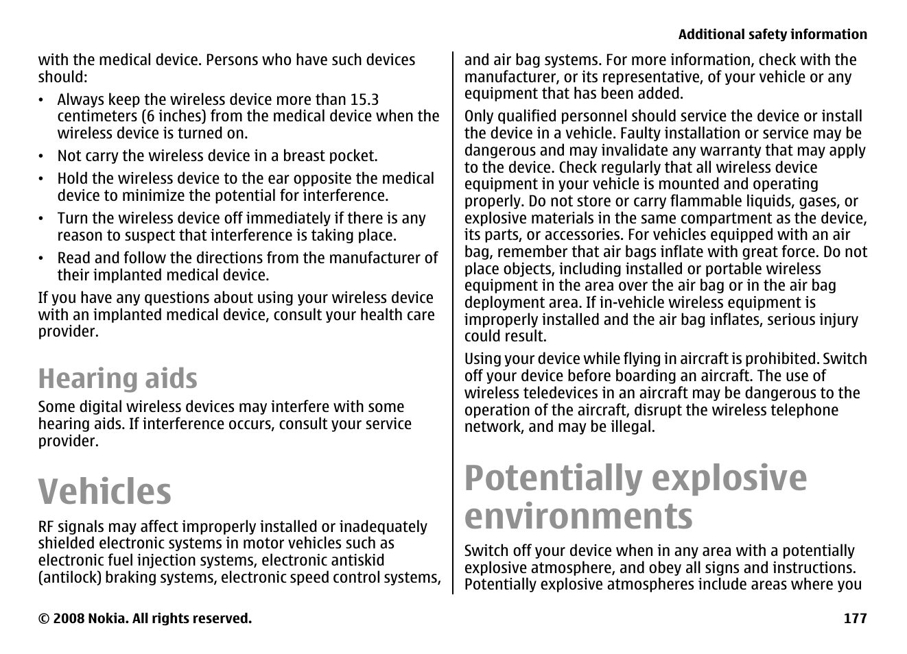 Hearing aids, Vehicles, Potentially explosive environments | Nokia E75 User Manual | Page 177 / 397