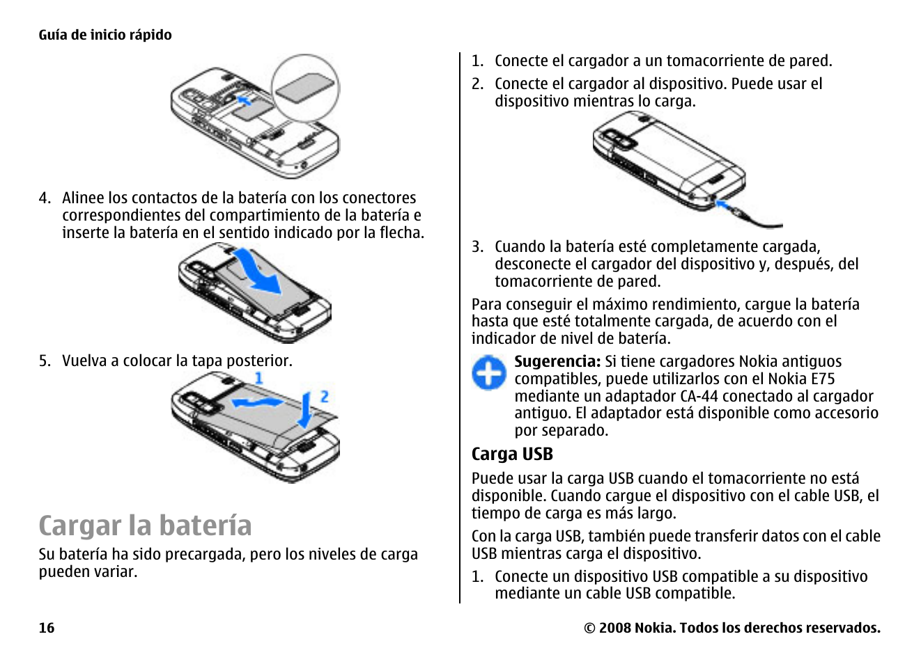 Cargar la batería | Nokia E75 User Manual | Page 204 / 397