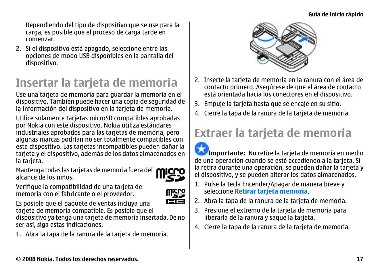 Insertar la tarjeta de memoria, Extraer la tarjeta de memoria | Nokia E75 User Manual | Page 205 / 397