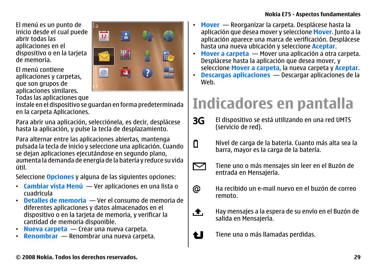 Indicadores en pantalla | Nokia E75 User Manual | Page 217 / 397