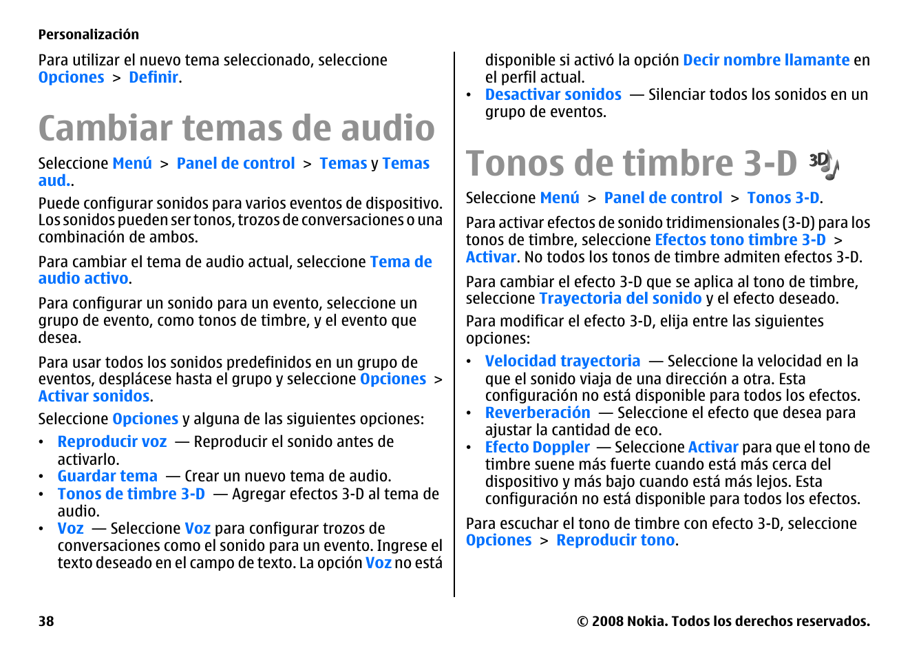 Cambiar temas de audio, Tonos de timbre 3-d | Nokia E75 User Manual | Page 226 / 397