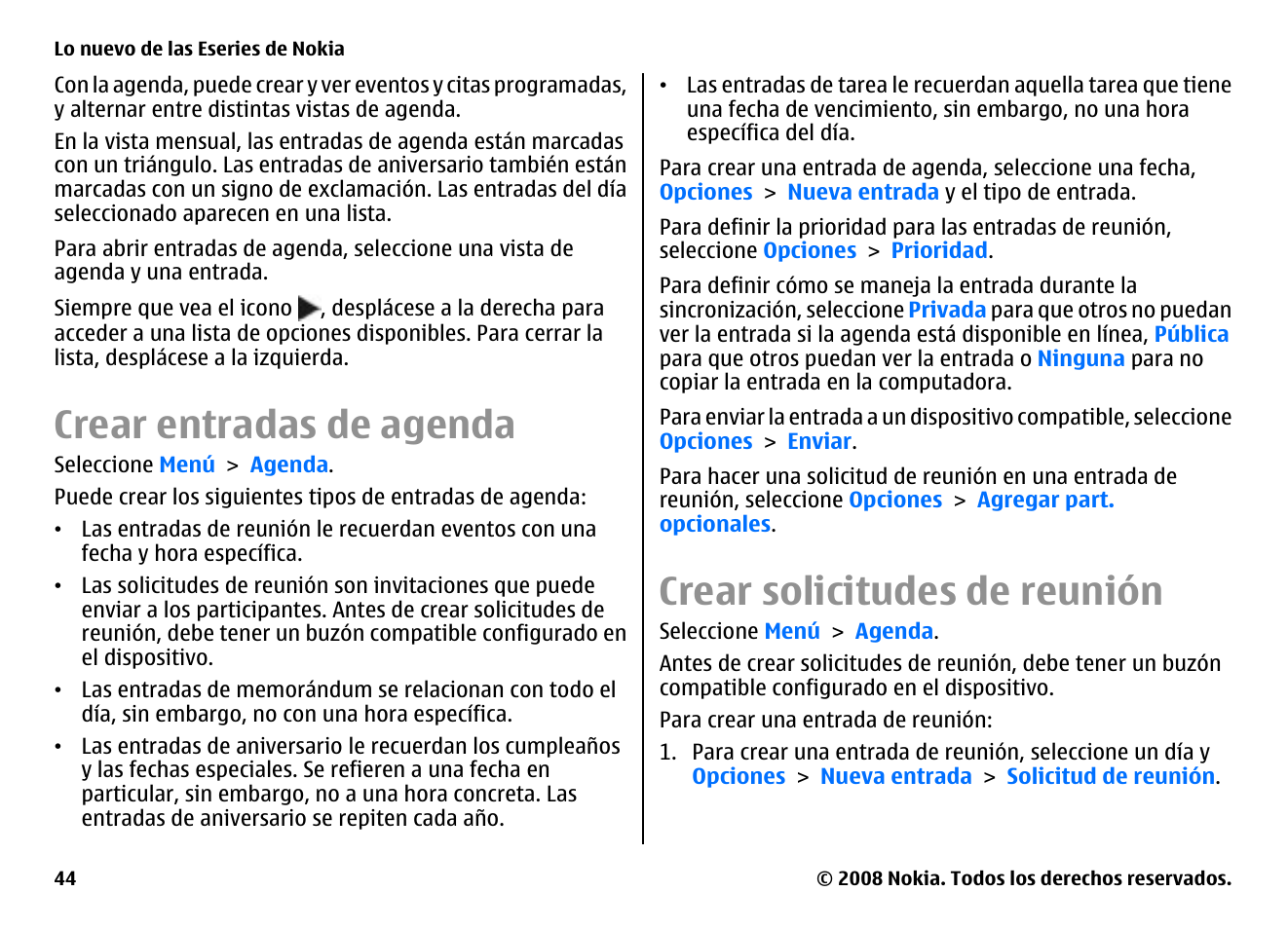 Crear entradas de agenda, Crear solicitudes de reunión | Nokia E75 User Manual | Page 232 / 397