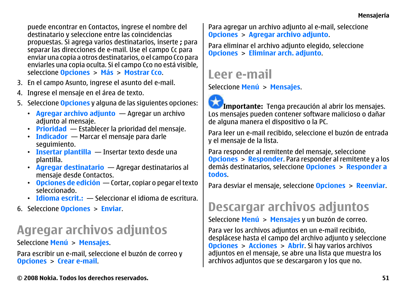 Agregar archivos adjuntos, Leer e-mail, Descargar archivos adjuntos | Nokia E75 User Manual | Page 239 / 397