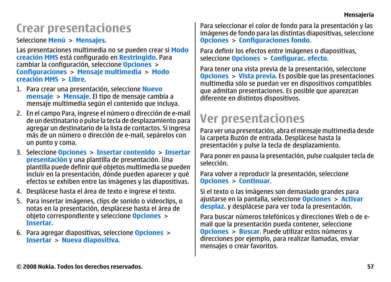 Crear presentaciones, Ver presentaciones | Nokia E75 User Manual | Page 245 / 397