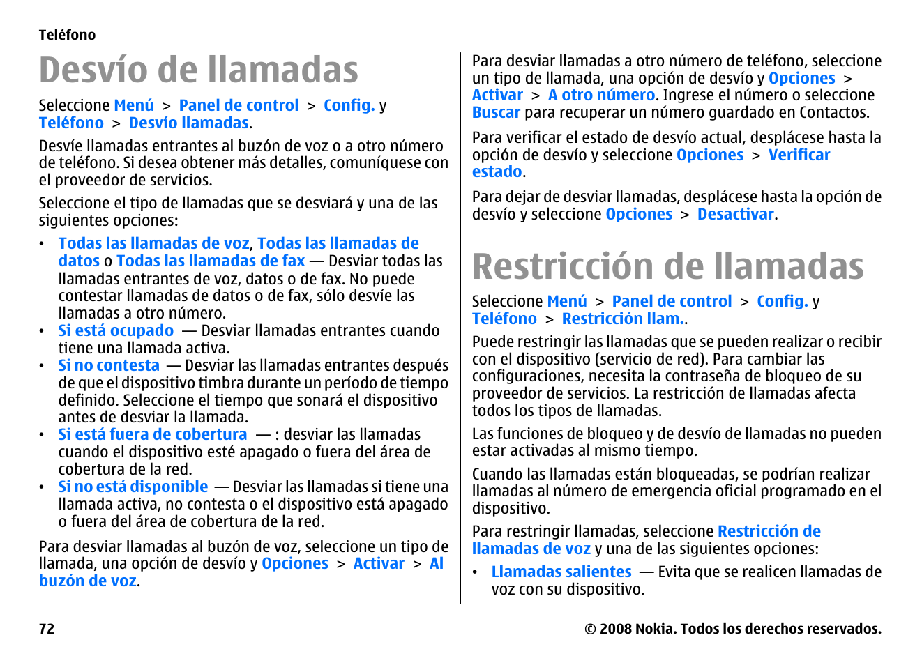 Desvío de llamadas, Restricción de llamadas | Nokia E75 User Manual | Page 260 / 397