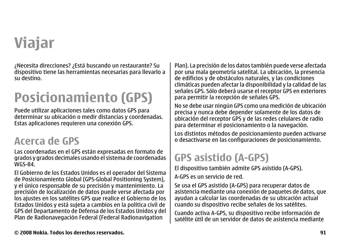 Viajar, Posicionamiento (gps), Acerca de gps | Gps asistido (a-gps) | Nokia E75 User Manual | Page 279 / 397