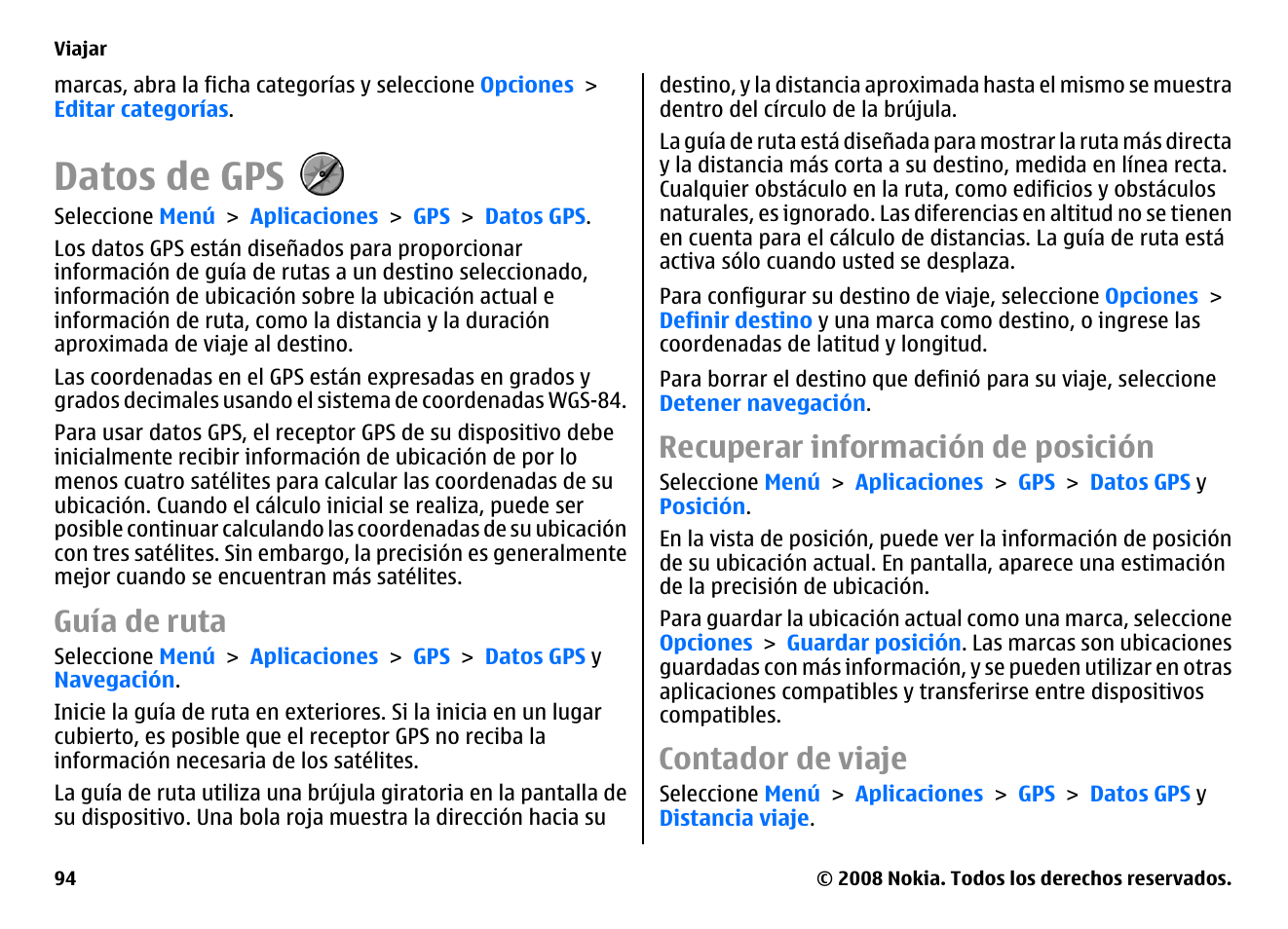 Datos de gps, Guía de ruta, Recuperar información de posición | Contador de viaje | Nokia E75 User Manual | Page 282 / 397