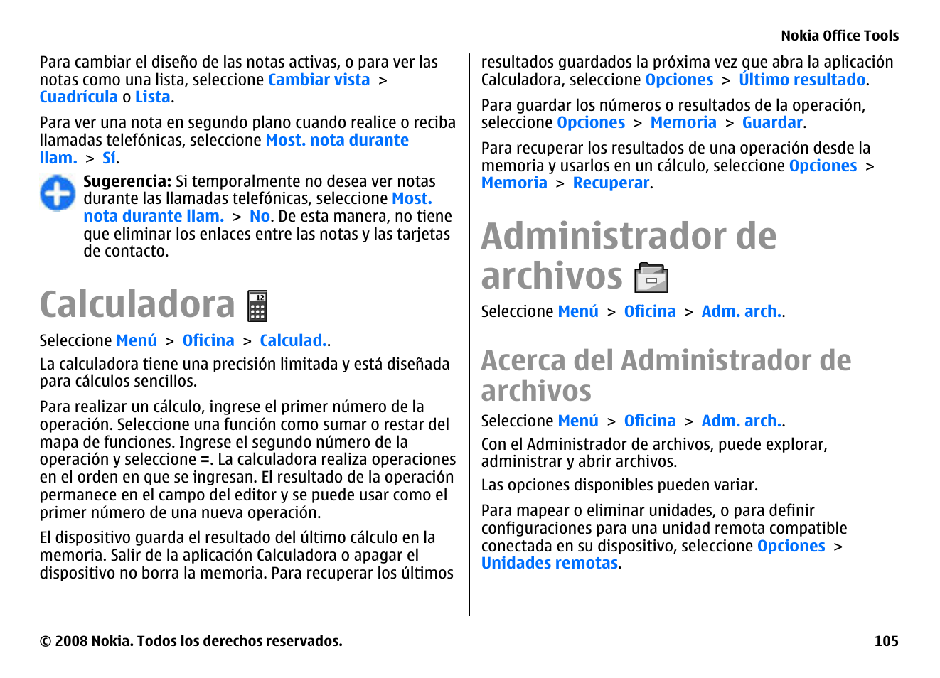 Calculadora, Administrador de archivos, Acerca del administrador de archivos | Nokia E75 User Manual | Page 293 / 397