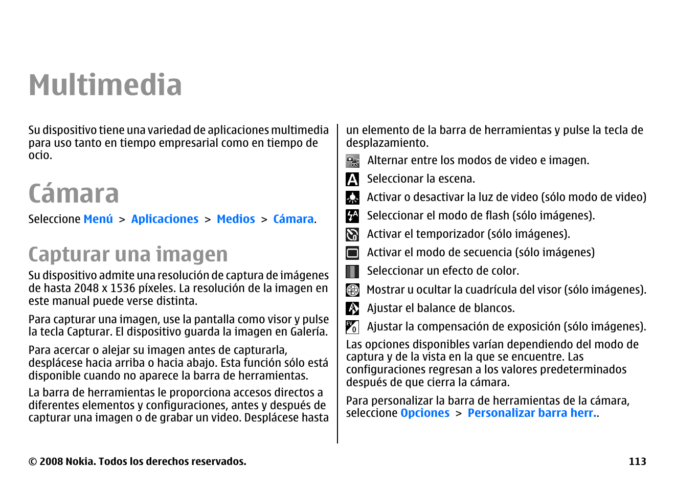 Multimedia, Cámara, Capturar una imagen | Nokia E75 User Manual | Page 301 / 397