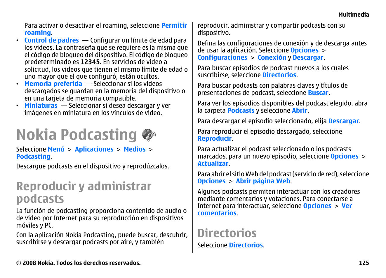Nokia podcasting, Reproducir y administrar podcasts, Directorios | Nokia E75 User Manual | Page 313 / 397