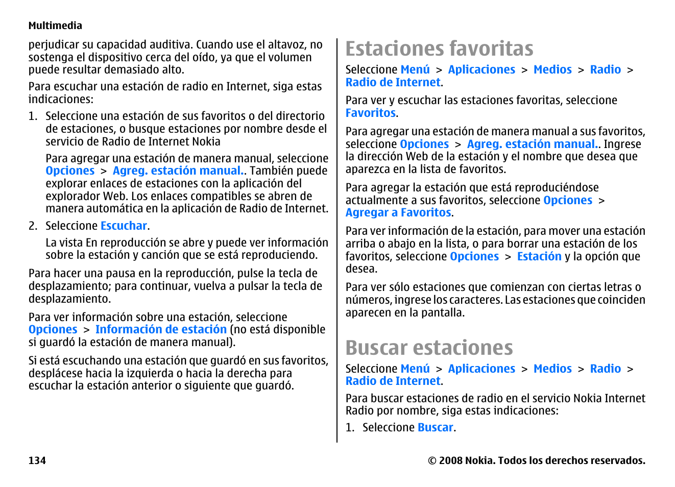 Estaciones favoritas, Buscar estaciones | Nokia E75 User Manual | Page 322 / 397