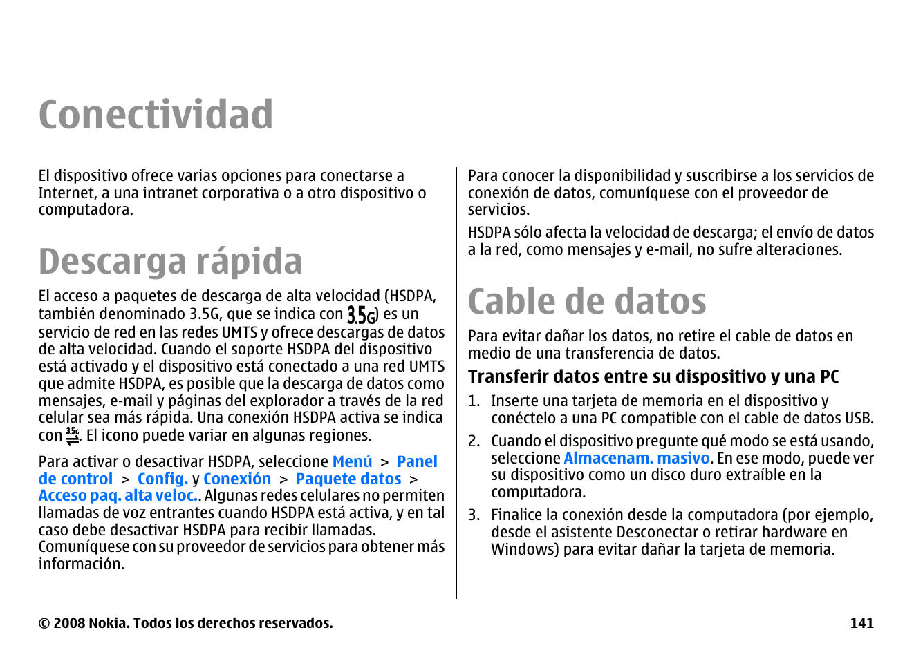 Conectividad, Descarga rápida, Cable de datos | Nokia E75 User Manual | Page 329 / 397