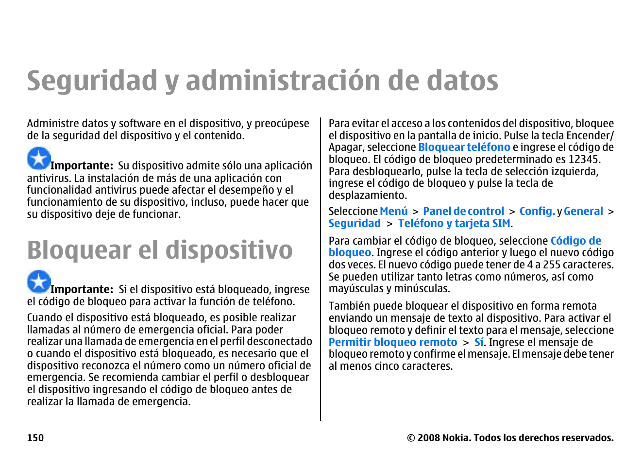 Seguridad y administración de datos, Bloquear el dispositivo | Nokia E75 User Manual | Page 338 / 397