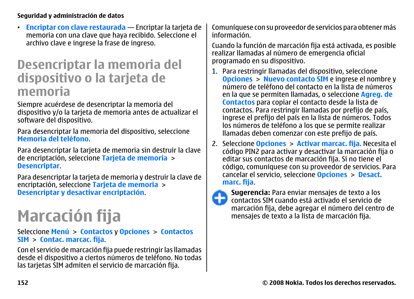 Marcación fija, Memoria | Nokia E75 User Manual | Page 340 / 397