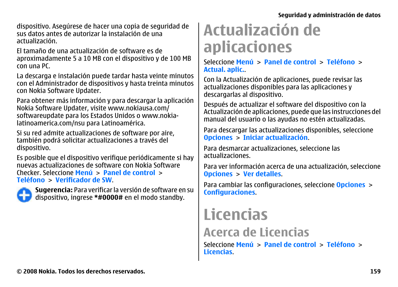 Actualización de aplicaciones, Licencias, Acerca de licencias | Nokia E75 User Manual | Page 347 / 397
