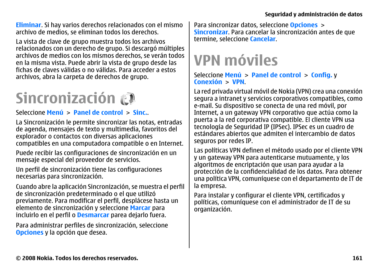 Sincronización, Vpn móviles | Nokia E75 User Manual | Page 349 / 397