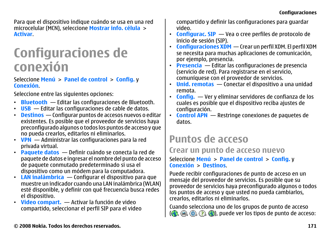 Configuraciones de conexión, Puntos de acceso, Crear un punto de acceso nuevo | Nokia E75 User Manual | Page 359 / 397