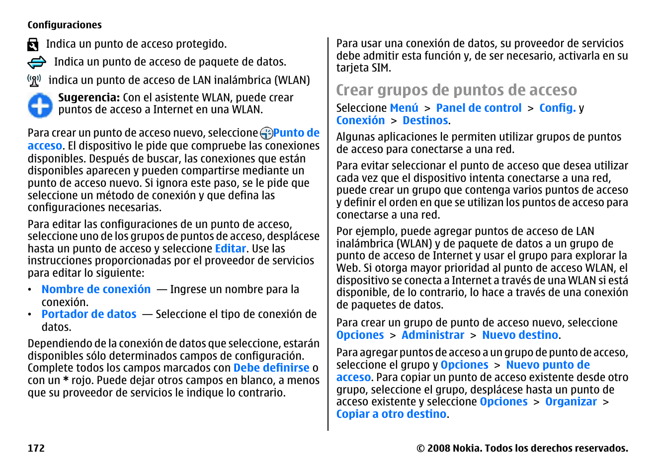 Crear grupos de puntos de acceso | Nokia E75 User Manual | Page 360 / 397