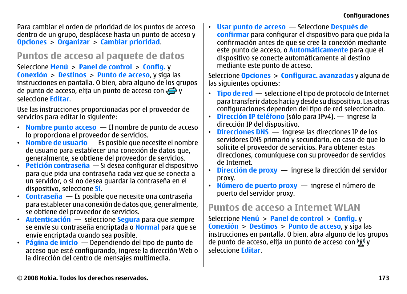 Puntos de acceso al paquete de datos, Puntos de acceso a internet wlan | Nokia E75 User Manual | Page 361 / 397