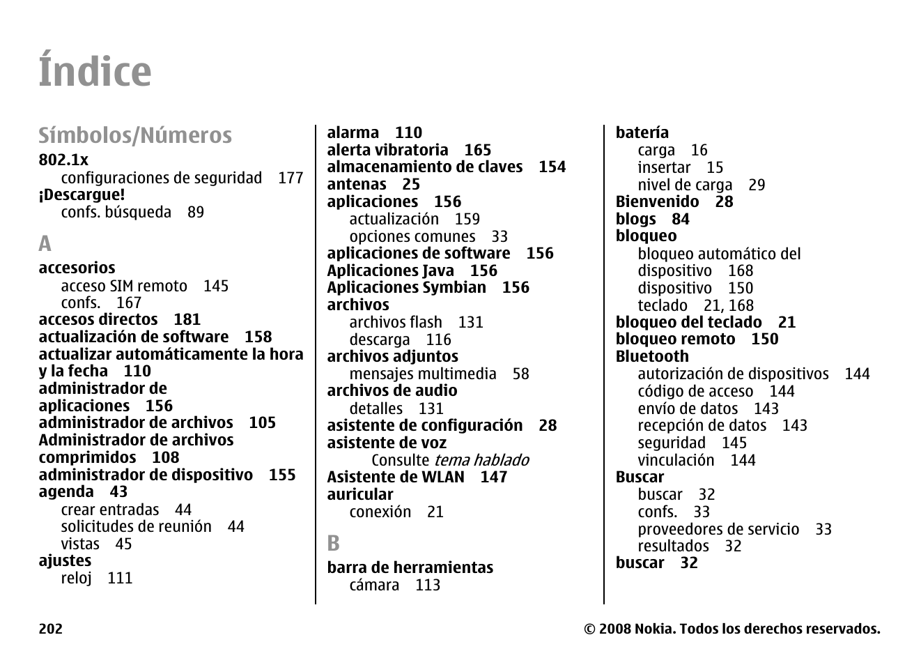 Índice, Símbolos/números | Nokia E75 User Manual | Page 390 / 397