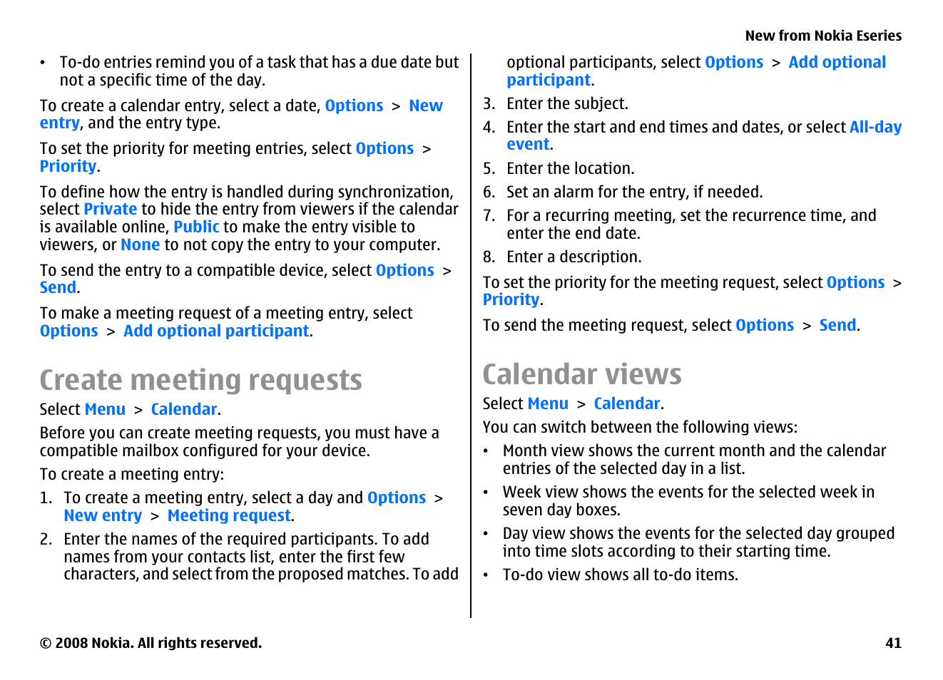 Create meeting requests, Calendar views | Nokia E75 User Manual | Page 41 / 397