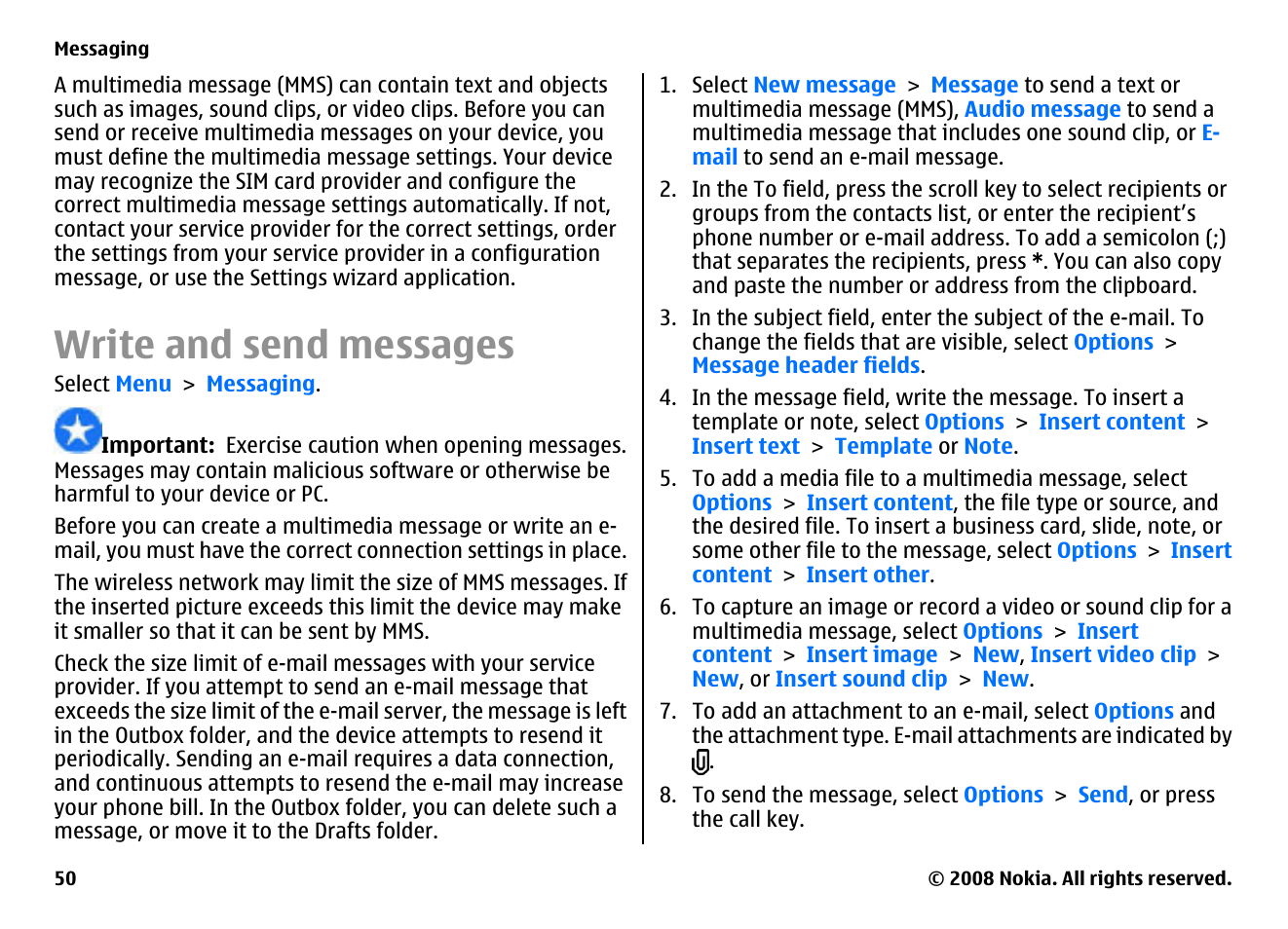 Write and send messages | Nokia E75 User Manual | Page 50 / 397