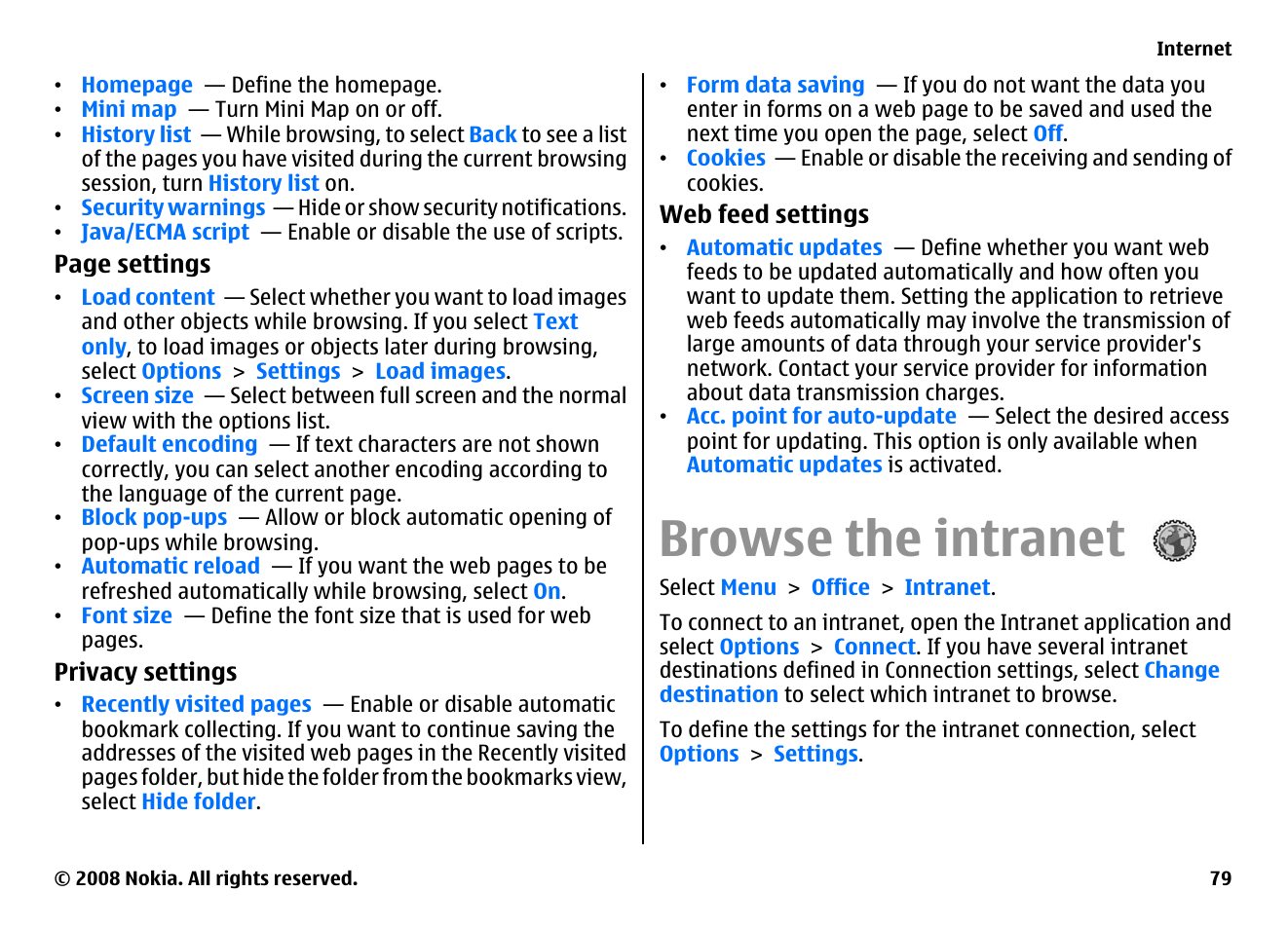 Browse the intranet | Nokia E75 User Manual | Page 79 / 397