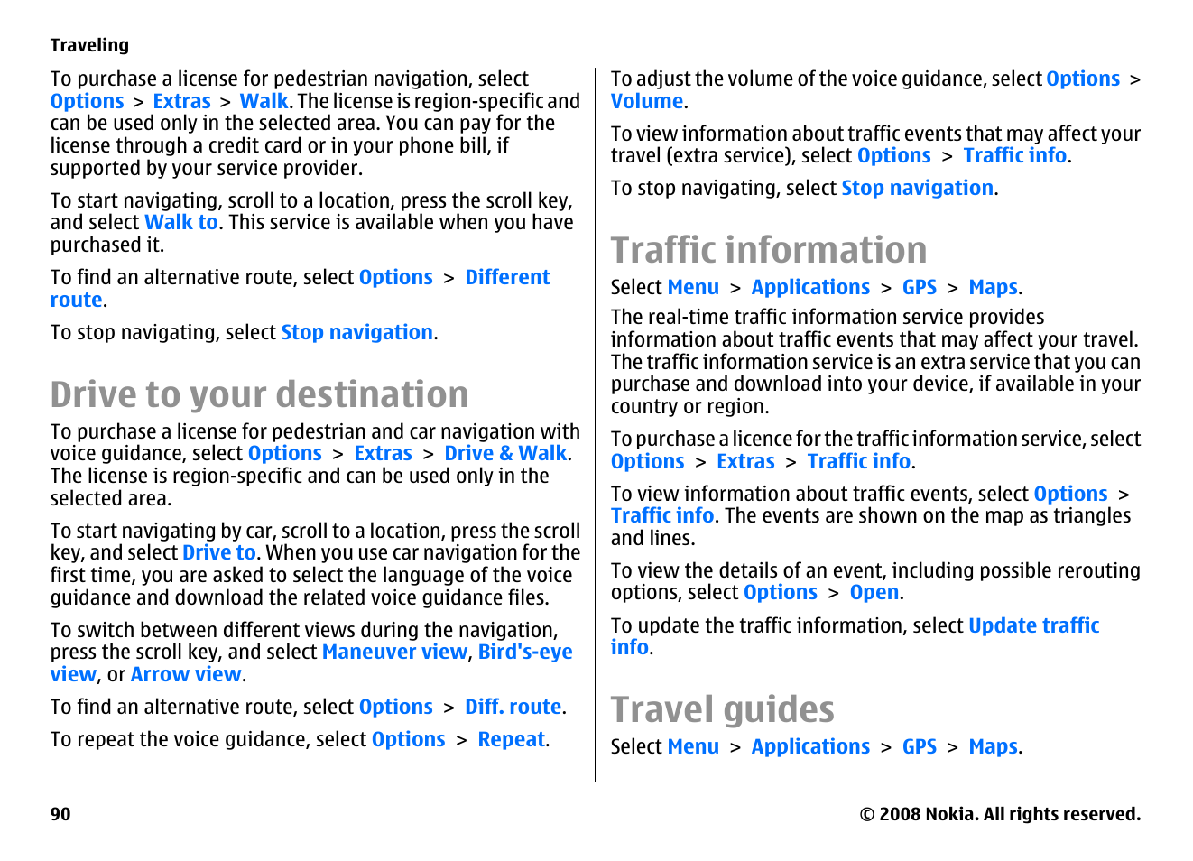 Drive to your destination, Traffic information, Travel guides | Nokia E75 User Manual | Page 90 / 397