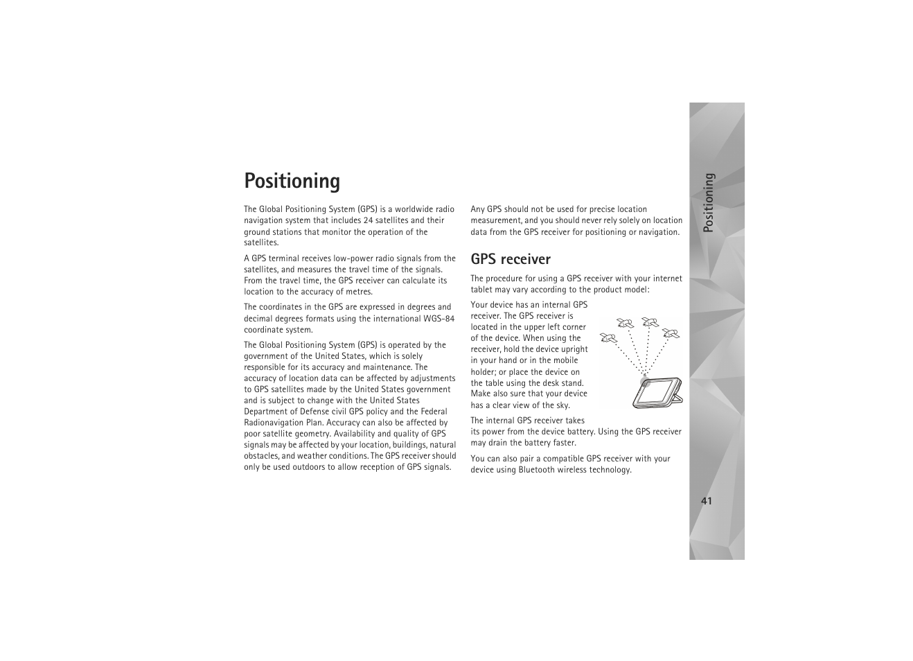 Positioning, Gps receiver | Nokia N810 WiMax User Manual | Page 41 / 54