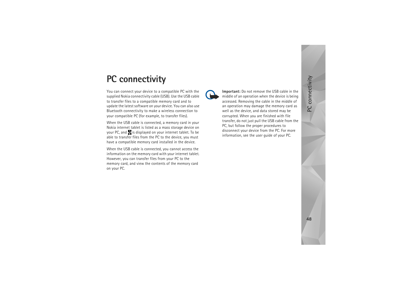 Pc connectivity | Nokia N810 WiMax User Manual | Page 48 / 54