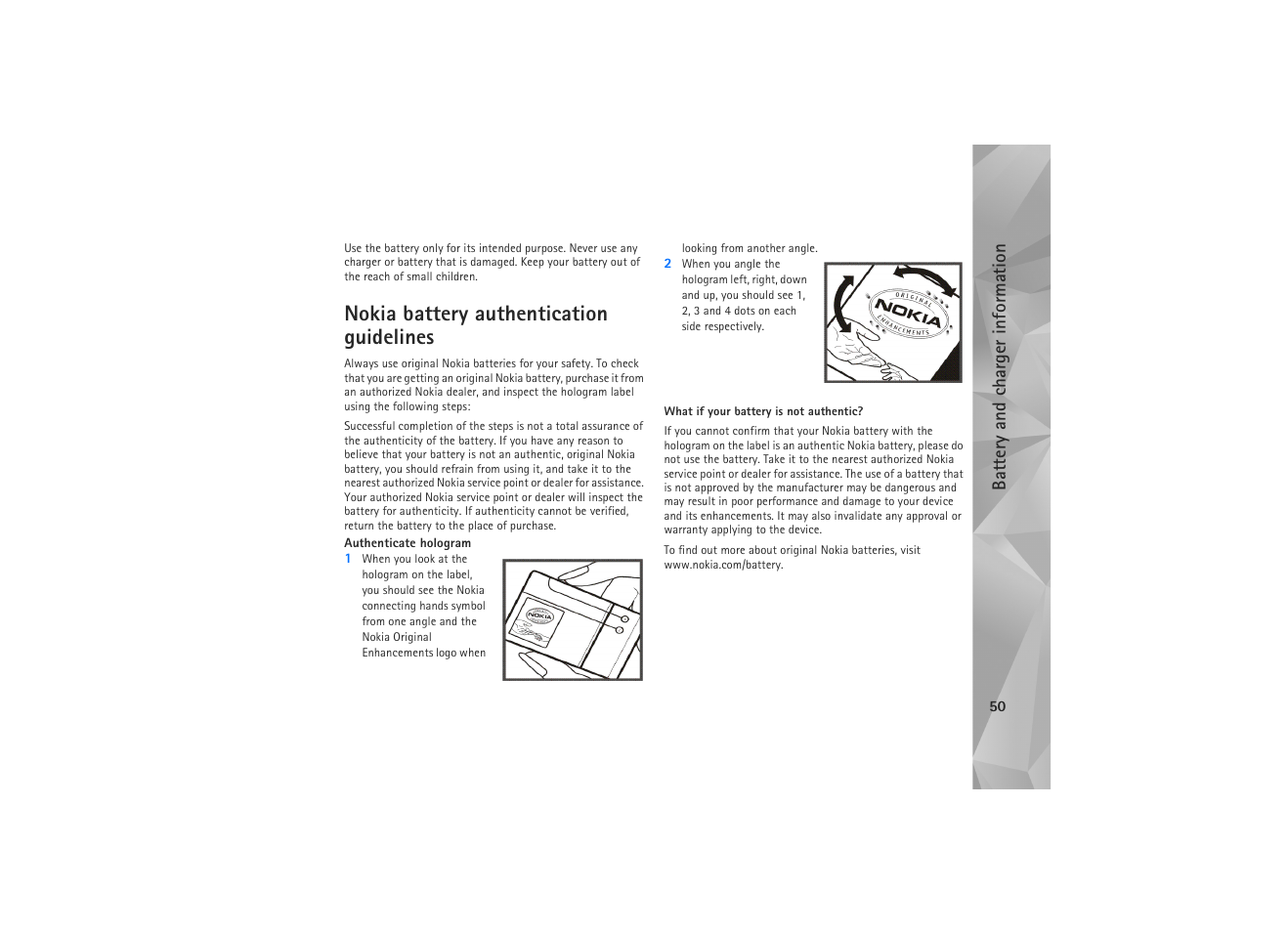 Nokia battery authentication guidelines | Nokia N810 WiMax User Manual | Page 50 / 54