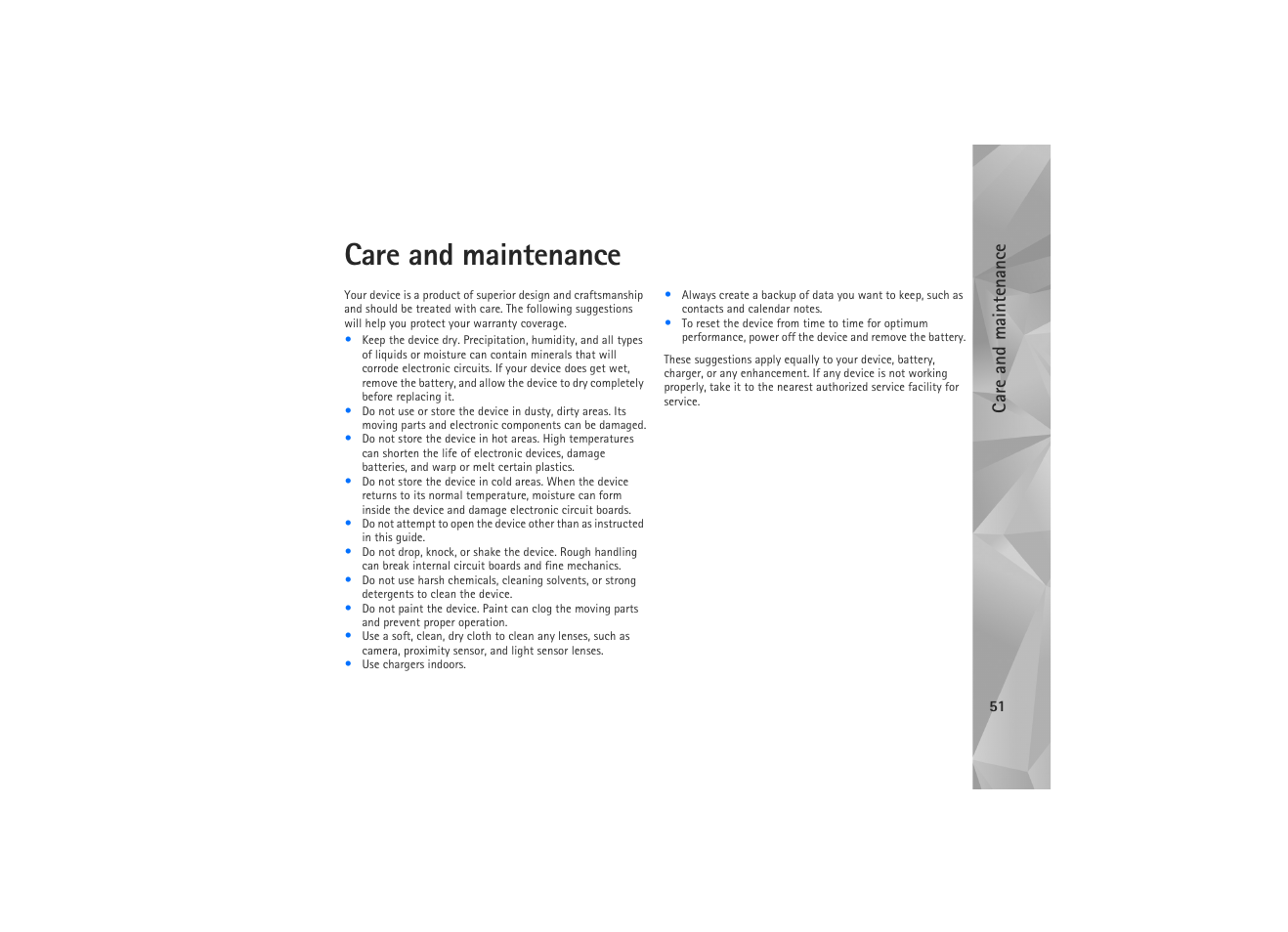 Care and maintenance | Nokia N810 WiMax User Manual | Page 51 / 54