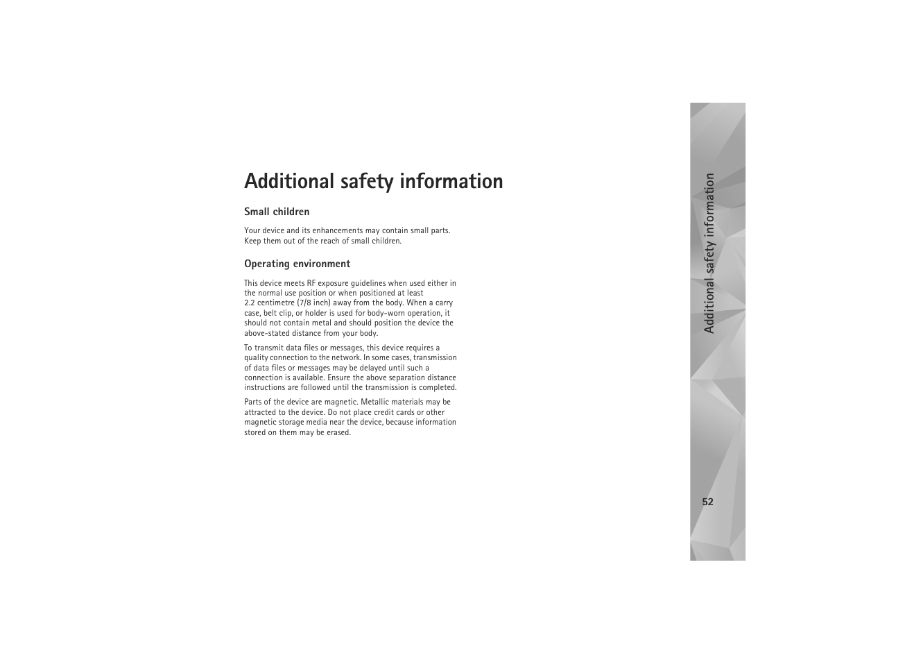 Additional safety information | Nokia N810 WiMax User Manual | Page 52 / 54