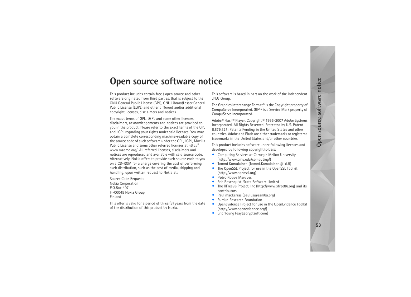 Open source software notice | Nokia N810 WiMax User Manual | Page 53 / 54