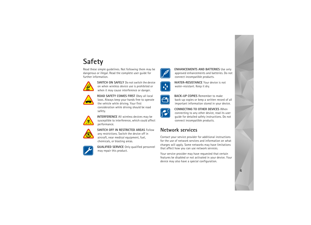 Safety, Network services | Nokia N810 WiMax User Manual | Page 6 / 54