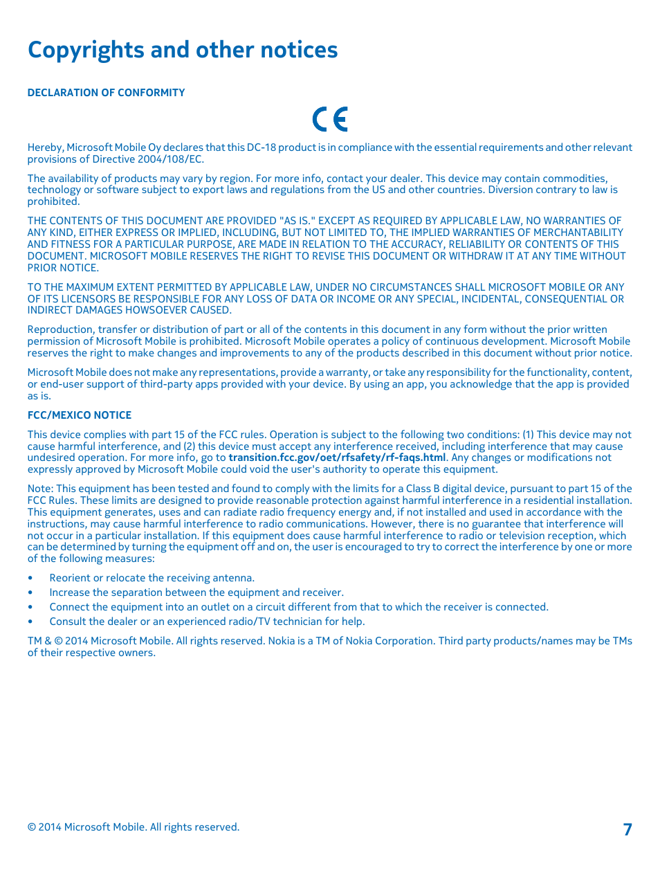 Copyrights and other notices | Nokia DC-18 User Manual | Page 7 / 7