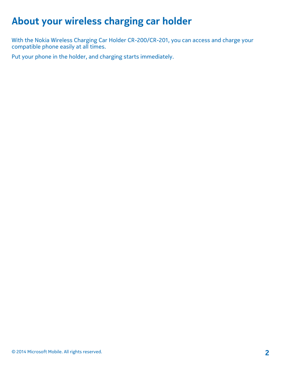 About your wireless charging car holder | Nokia CR-200 User Manual | Page 2 / 12