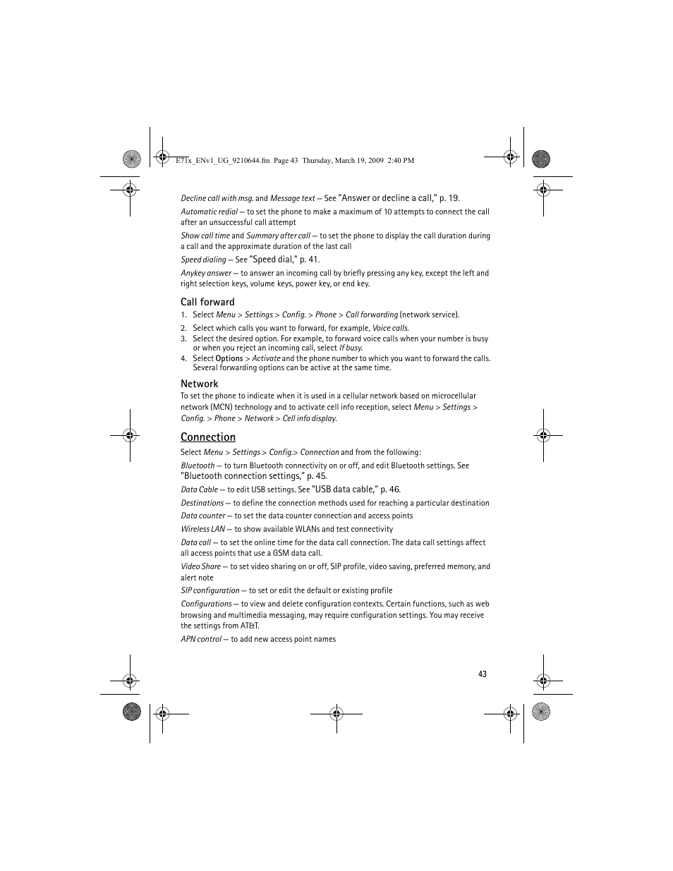 Connection | Nokia E71x User Manual | Page 43 / 125